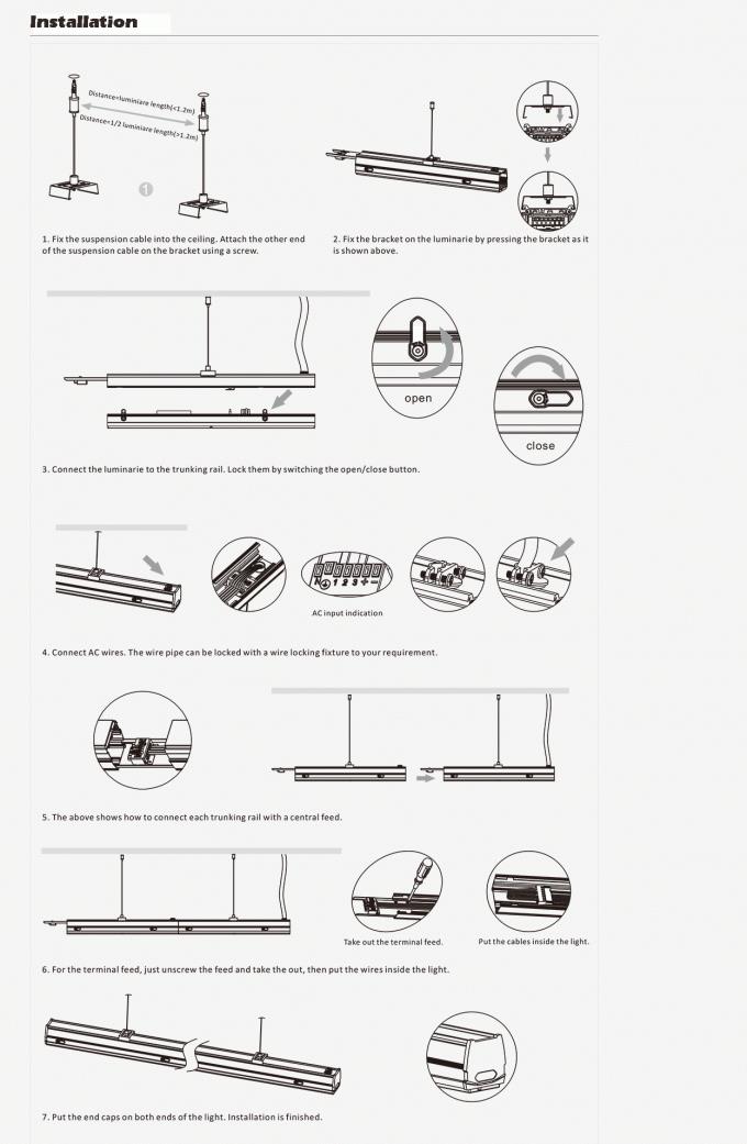 Linkable LED Linear Lamps Trunk System 130LPW 3000K-6500K CCT Dimming Available